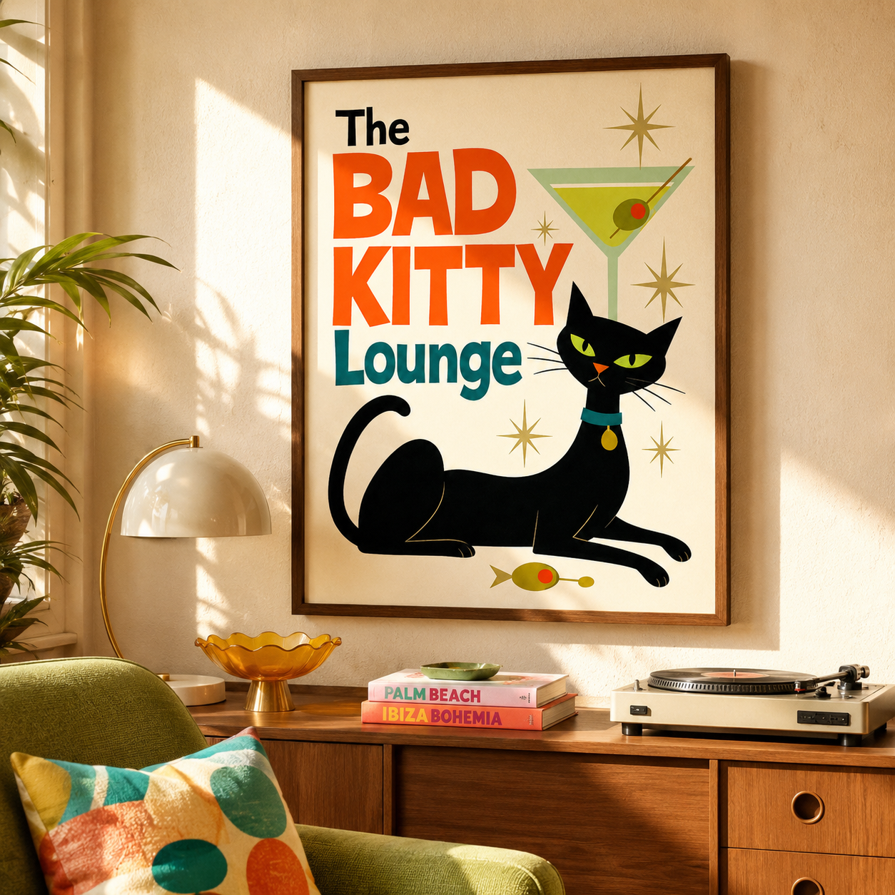 Bad Kitty Lounge Black Cat Canvas Wall Art Aura Canvas