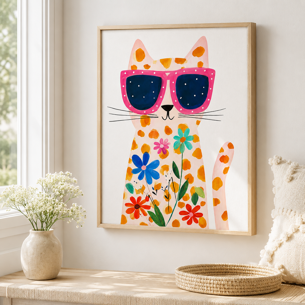 Flower Cat Canvas Wall Art Aura Canvas