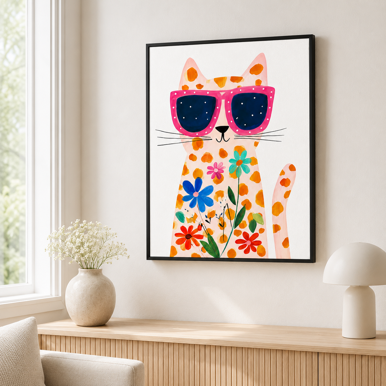 Flower Cat Canvas Wall Art Aura Canvas