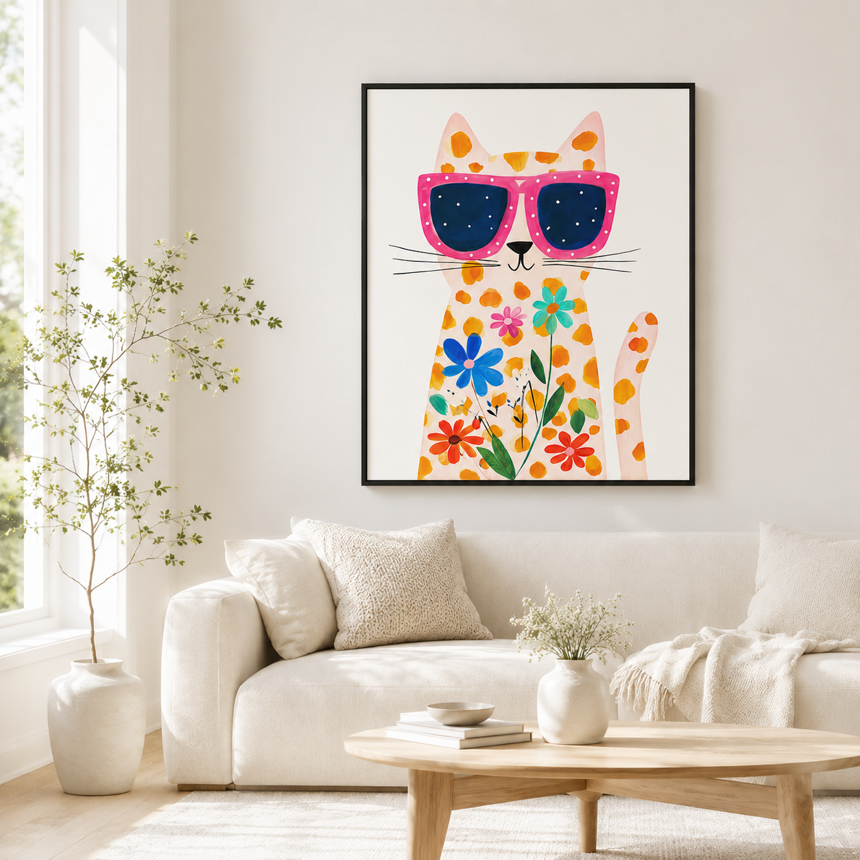 Flower Cat Canvas Wall Art Aura Canvas