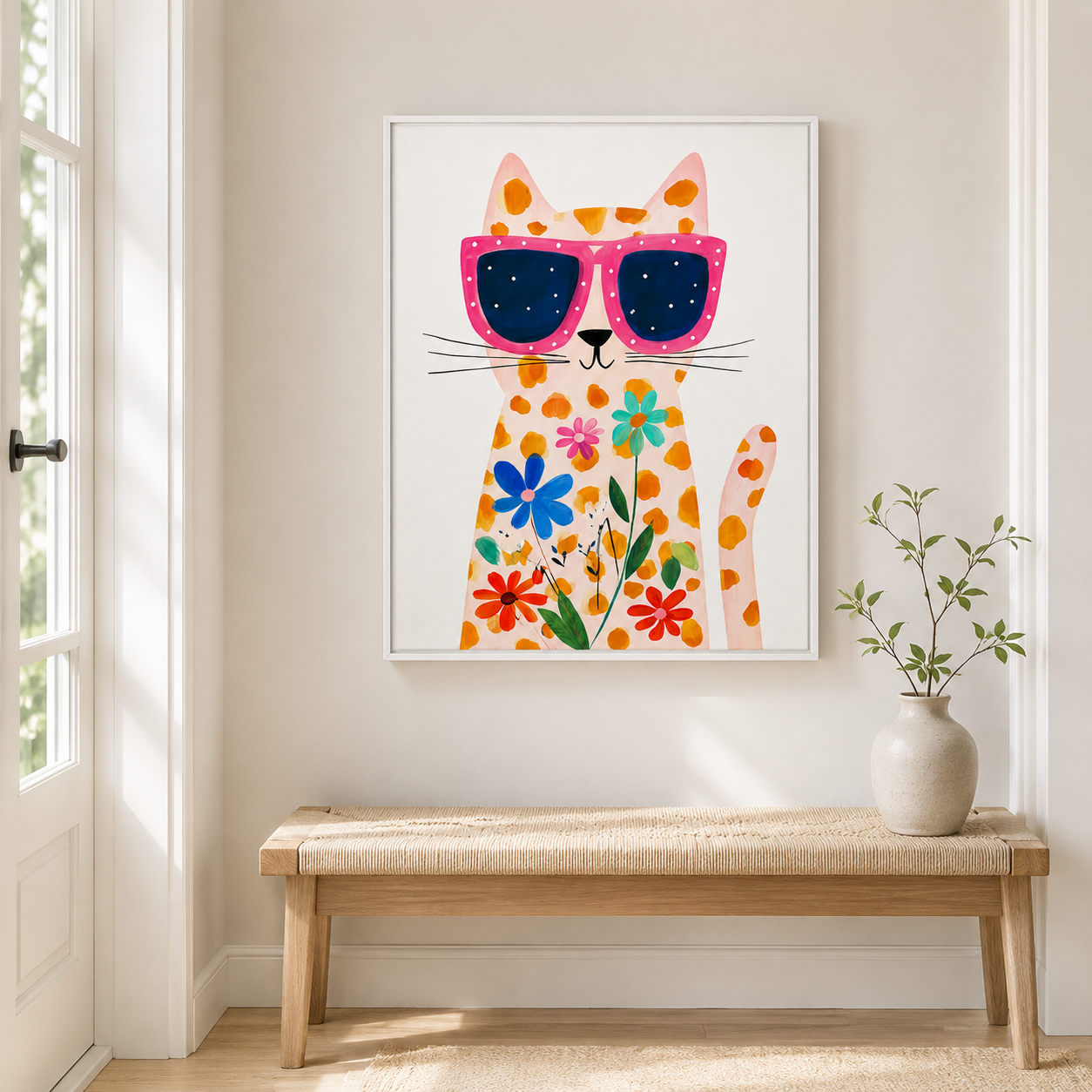 Flower Cat Canvas Wall Art Aura Canvas