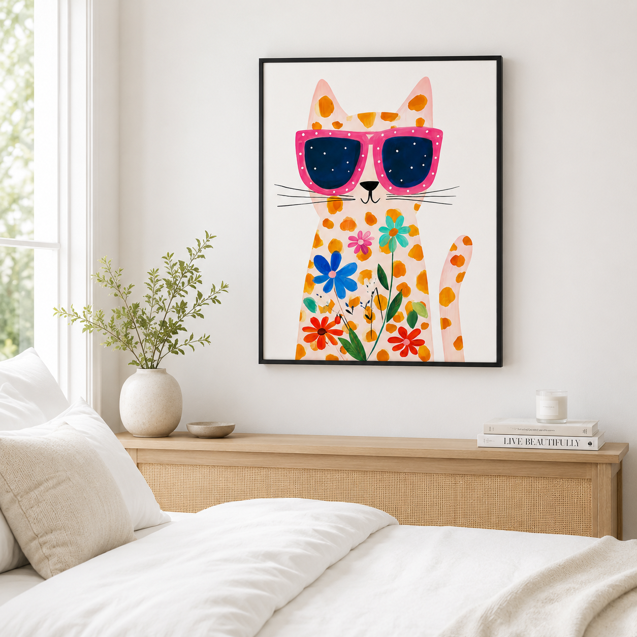 Flower Cat Canvas Wall Art Aura Canvas