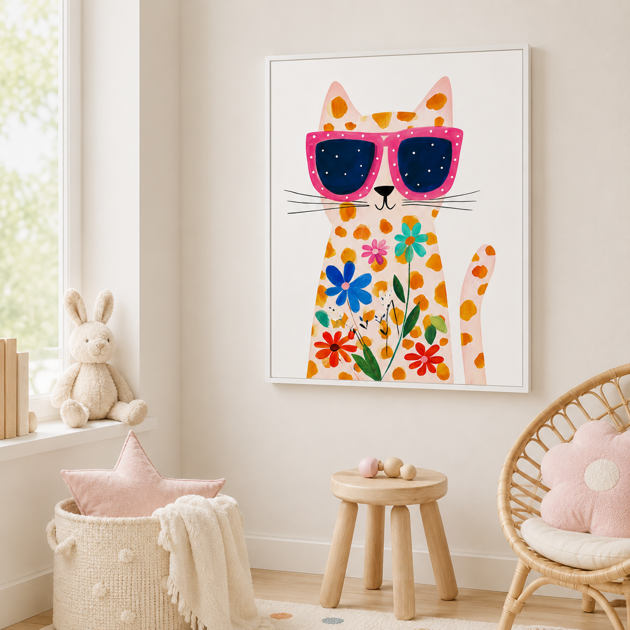 Flower Cat Canvas Wall Art Aura Canvas