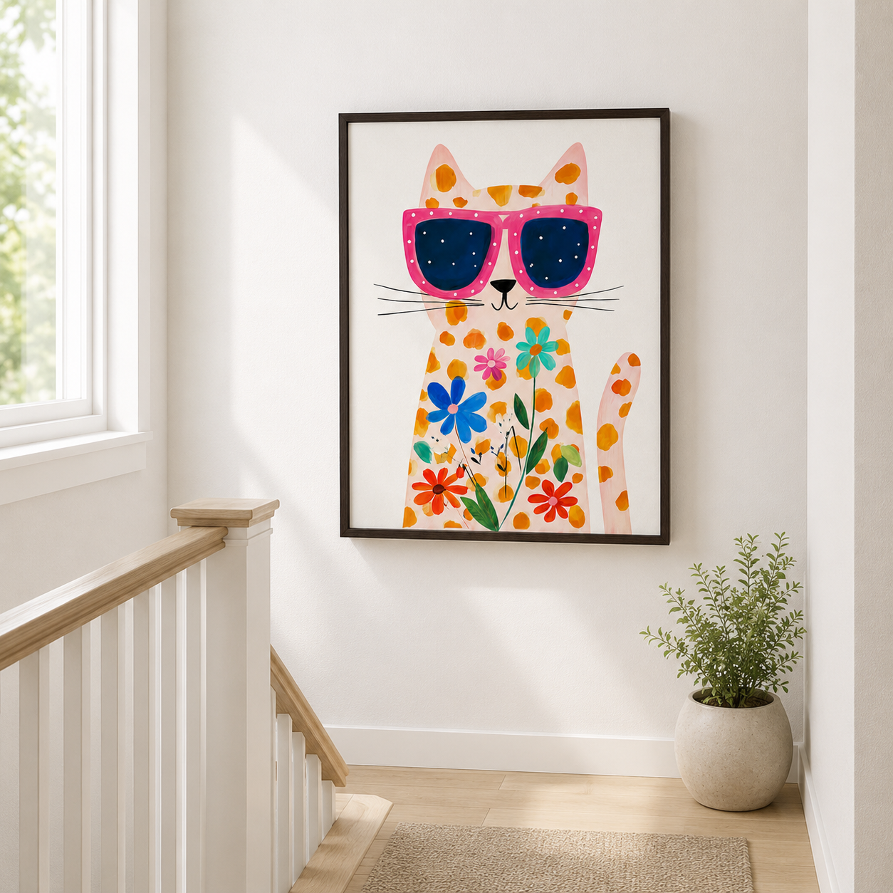 Flower Cat Canvas Wall Art Aura Canvas