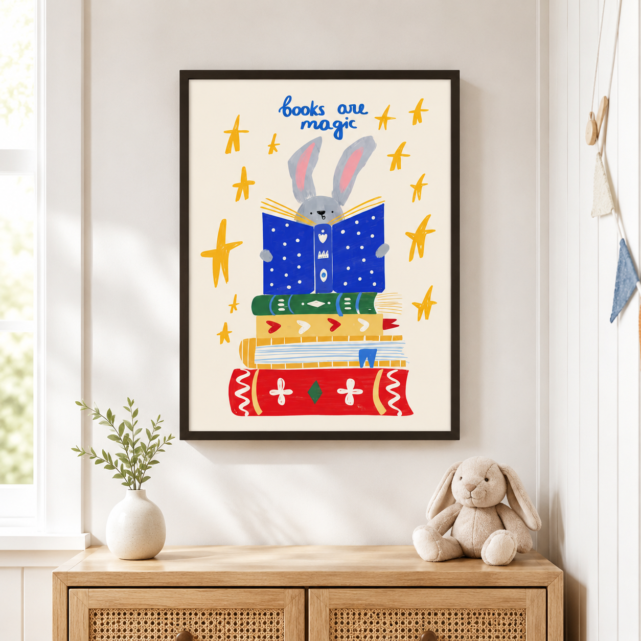 Books Are Magic Bunny Canvas Wall Art Aura Canvas