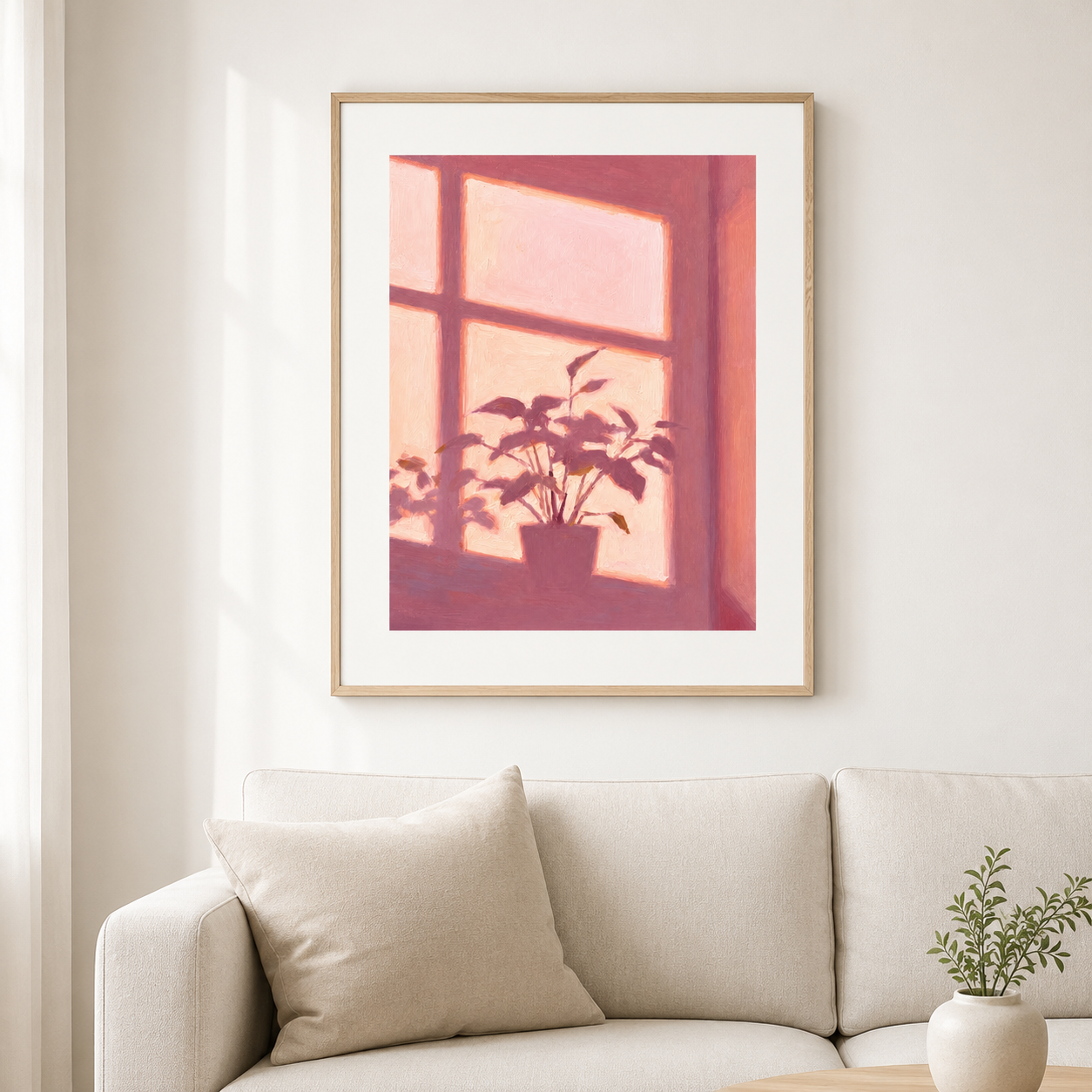 Pink Window Plant Canvas Wall Art Aura Canvas