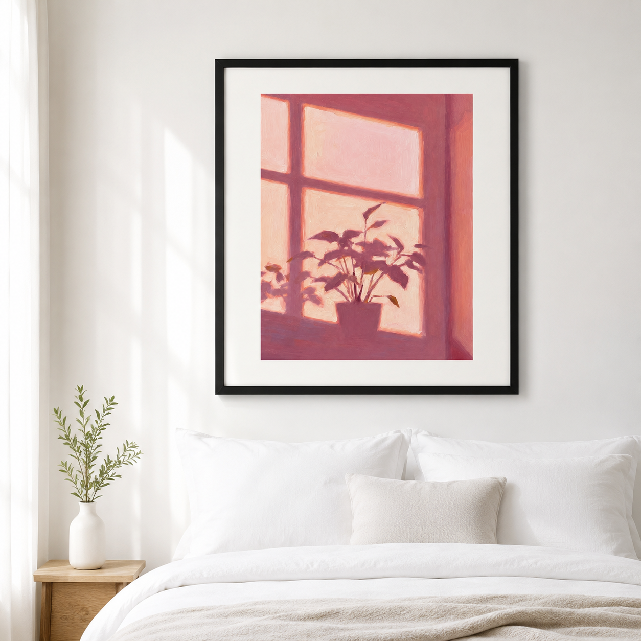 Pink Window Plant Canvas Wall Art Aura Canvas