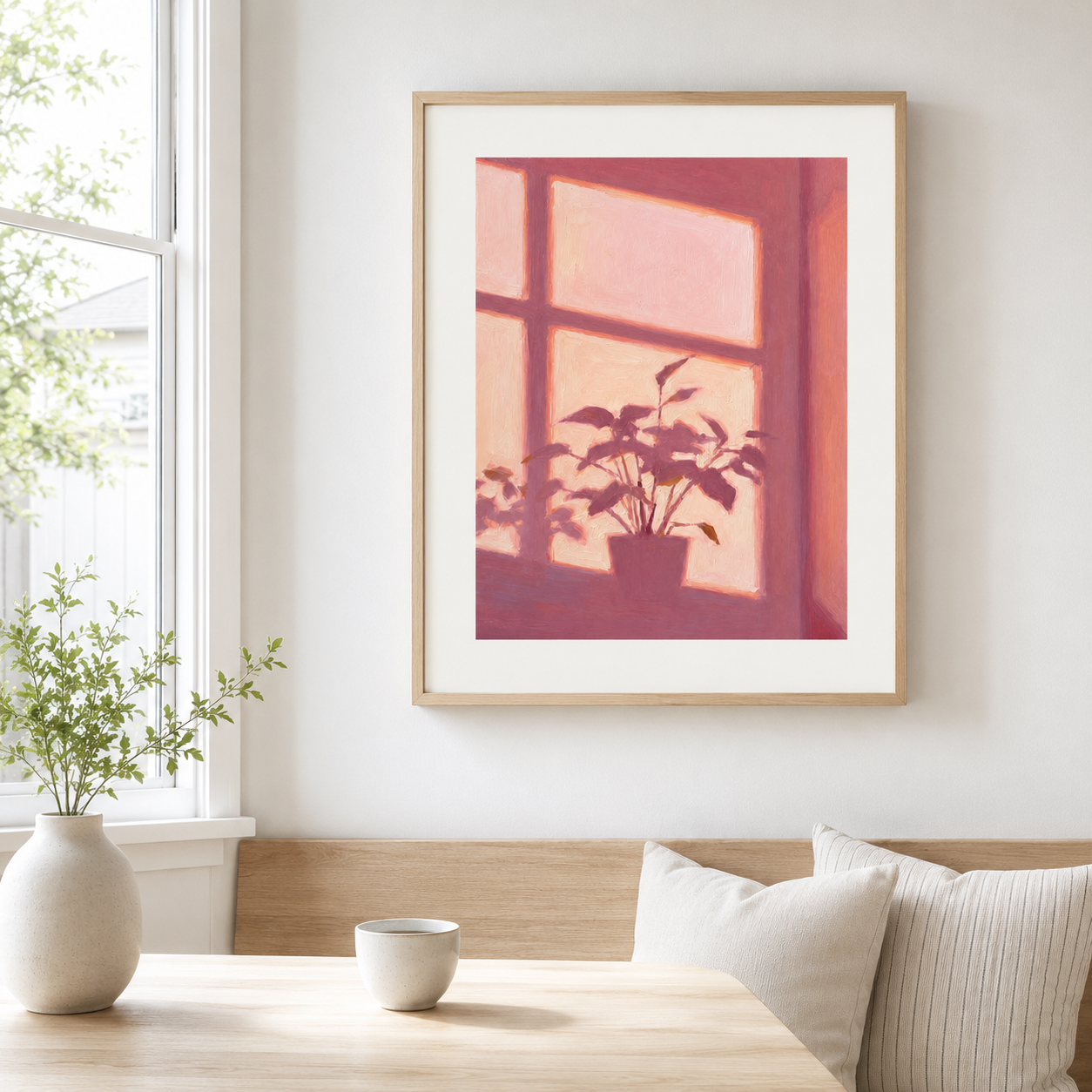 Pink Window Plant Canvas Wall Art Aura Canvas