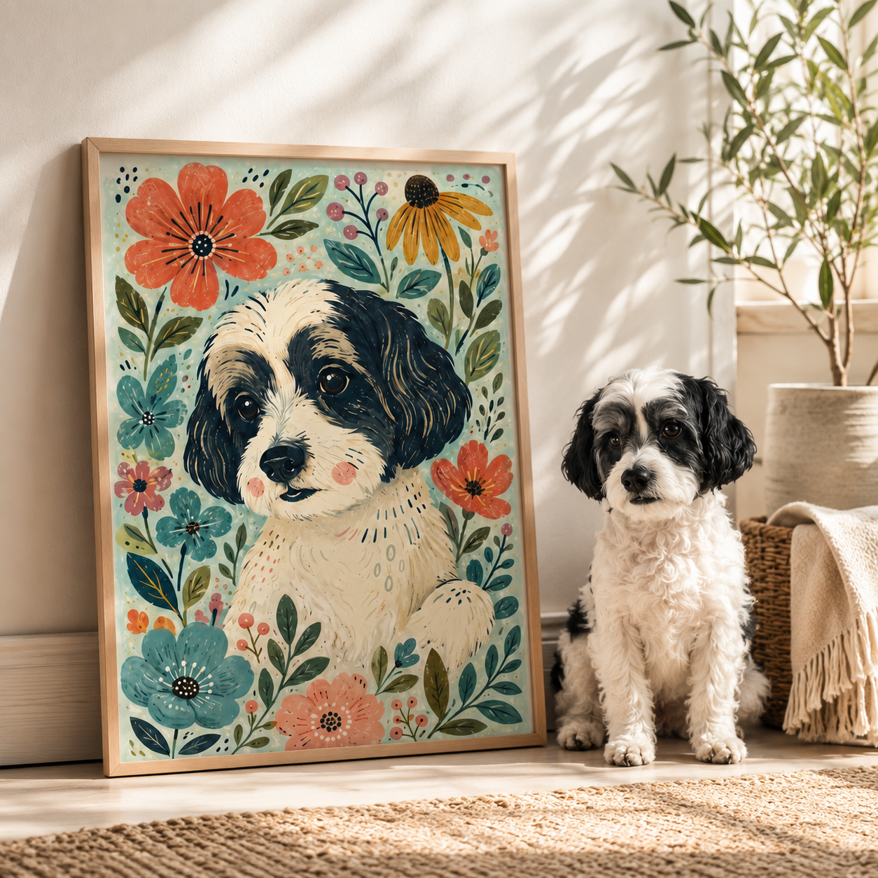 Custom Pet Portrait Floral Canvas Wall Art Aura Canvas