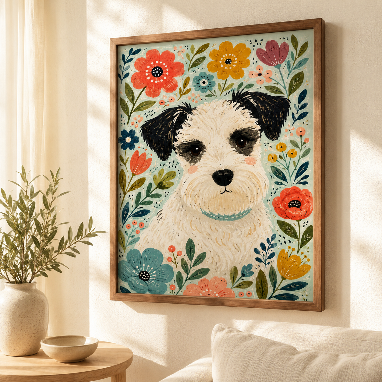 Custom Pet Portrait Floral Canvas Wall Art Aura Canvas