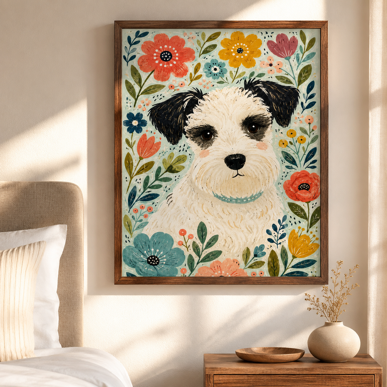 Custom Pet Portrait Floral Canvas Wall Art Aura Canvas