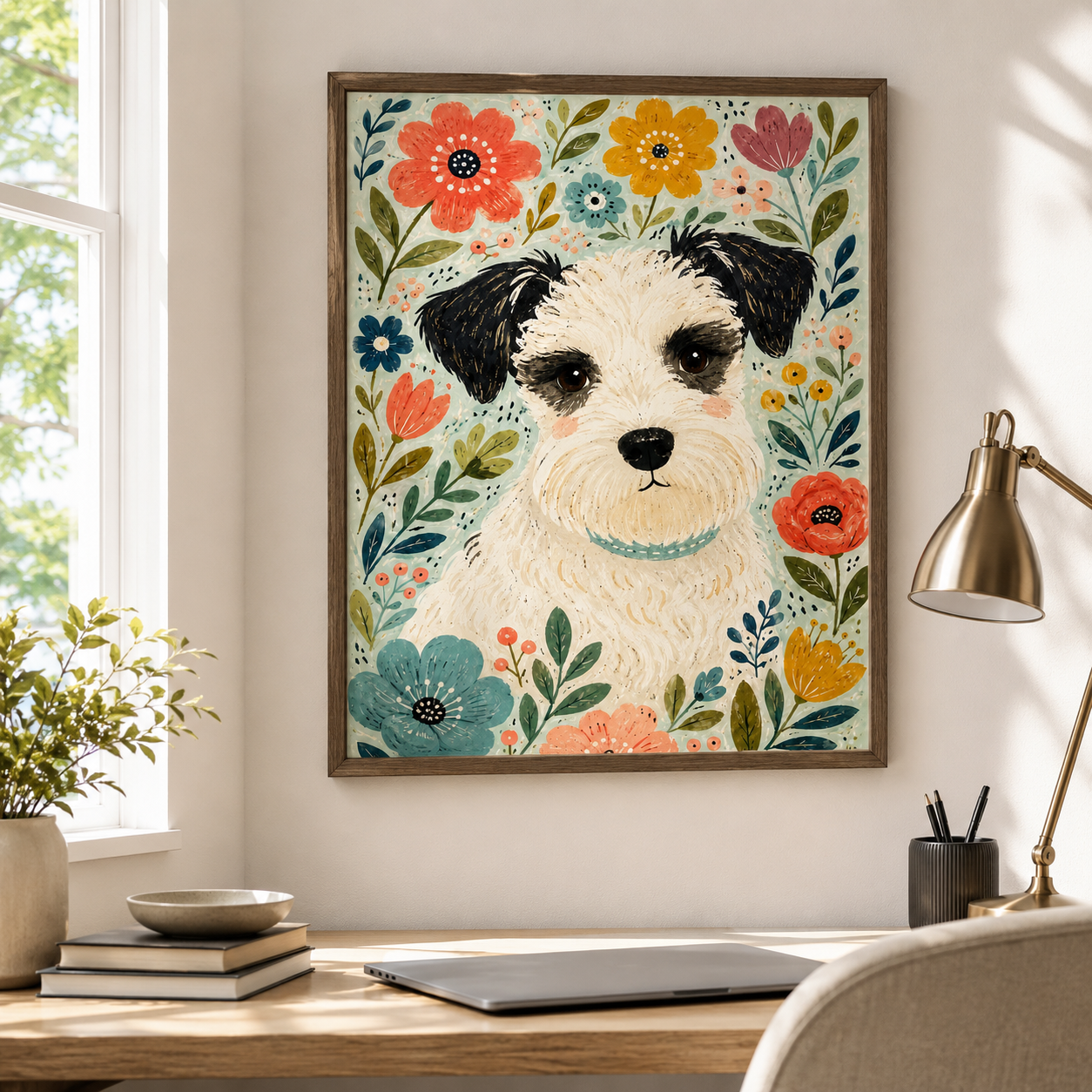 Custom Pet Portrait Floral Canvas Wall Art Aura Canvas