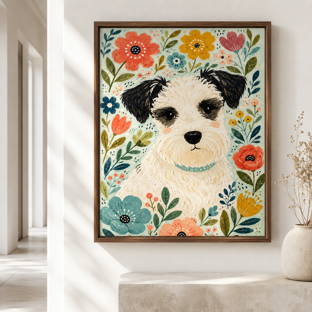 Custom Pet Portrait Floral Canvas Wall Art Aura Canvas