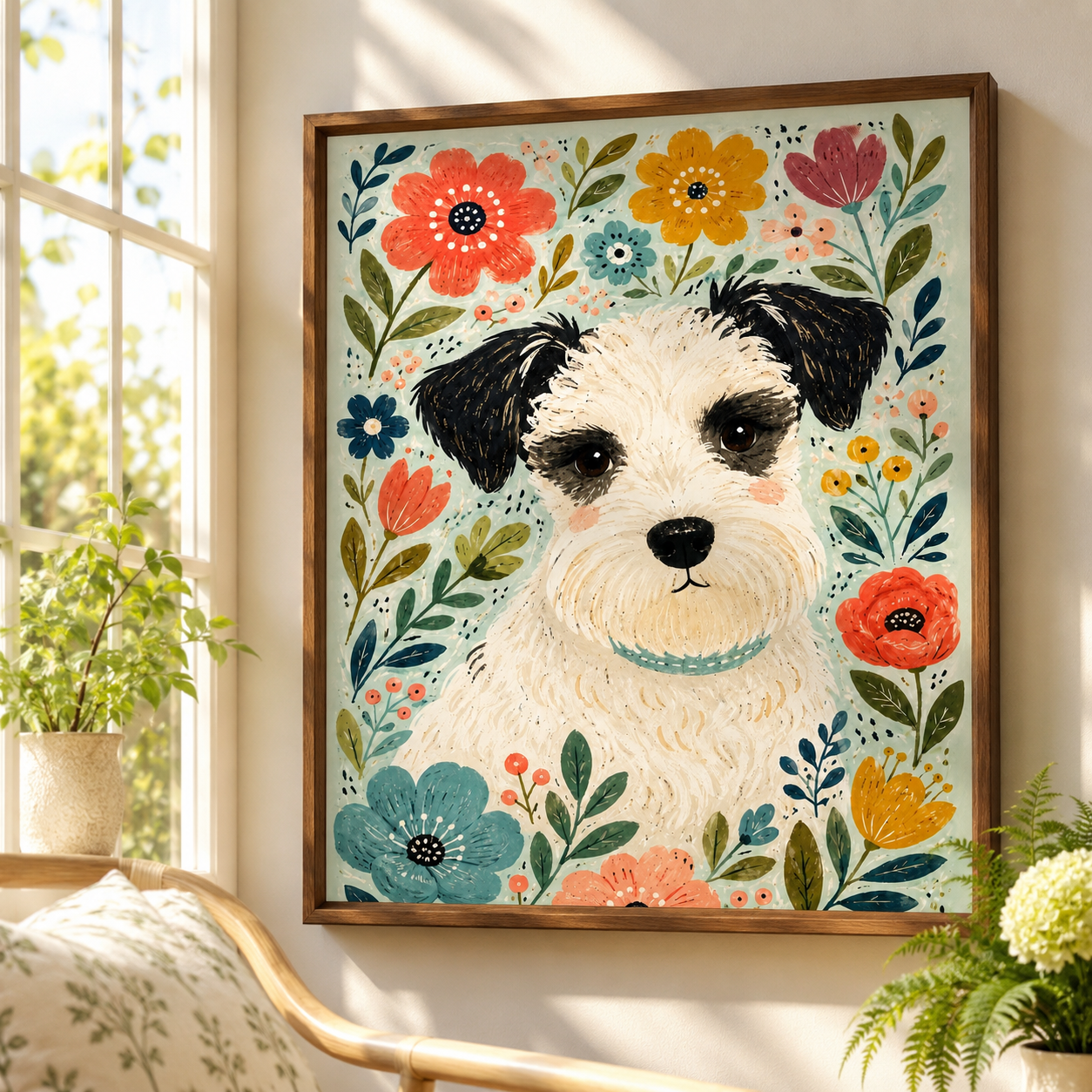 Custom Pet Portrait Floral Canvas Wall Art Aura Canvas