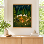 Whimsical Rabbit Campfire Canvas Wall Art Aura Canvas