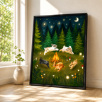 Whimsical Rabbit Campfire Canvas Wall Art Aura Canvas