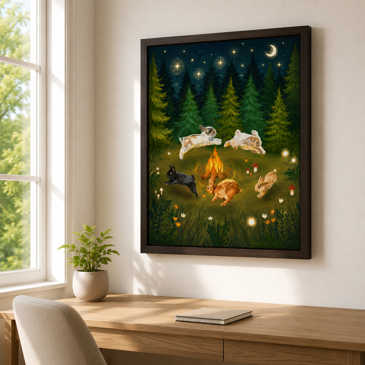 Whimsical Rabbit Campfire Canvas Wall Art Aura Canvas