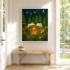 Whimsical Rabbit Campfire Canvas Wall Art Aura Canvas