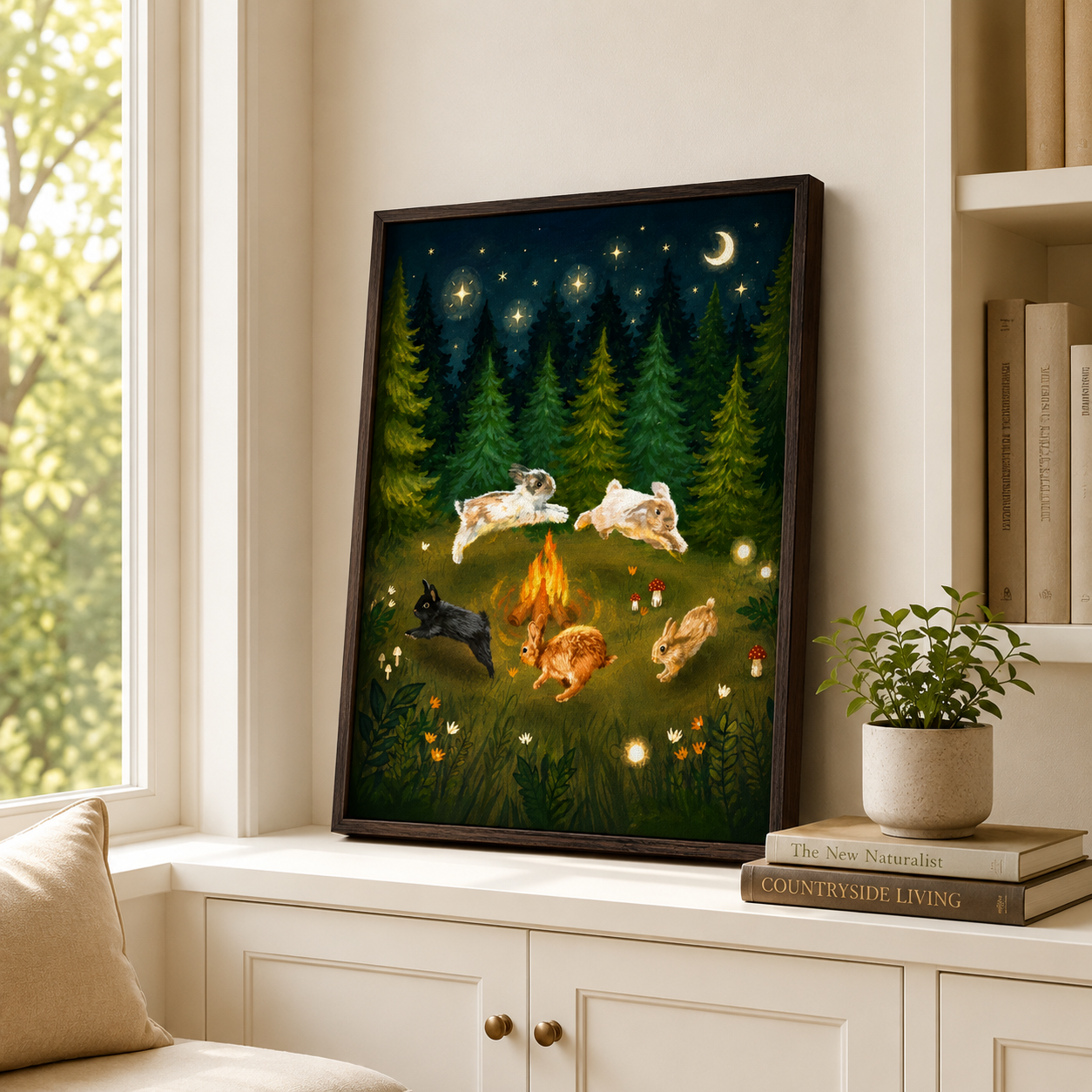 Whimsical Rabbit Campfire Canvas Wall Art Aura Canvas
