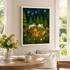 Whimsical Rabbit Campfire Canvas Wall Art Aura Canvas