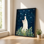 White Cat Starry Night Canvas Wall Art Aura Canvas