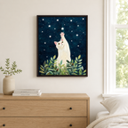 White Cat Starry Night Canvas Wall Art Aura Canvas