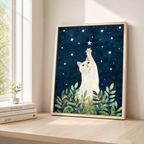 White Cat Starry Night Canvas Wall Art Aura Canvas