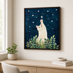 White Cat Starry Night Canvas Wall Art Aura Canvas