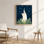 White Cat Starry Night Canvas Wall Art Aura Canvas