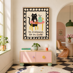 Black Cat Croissant Café Canvas Wall Art Aura Canvas