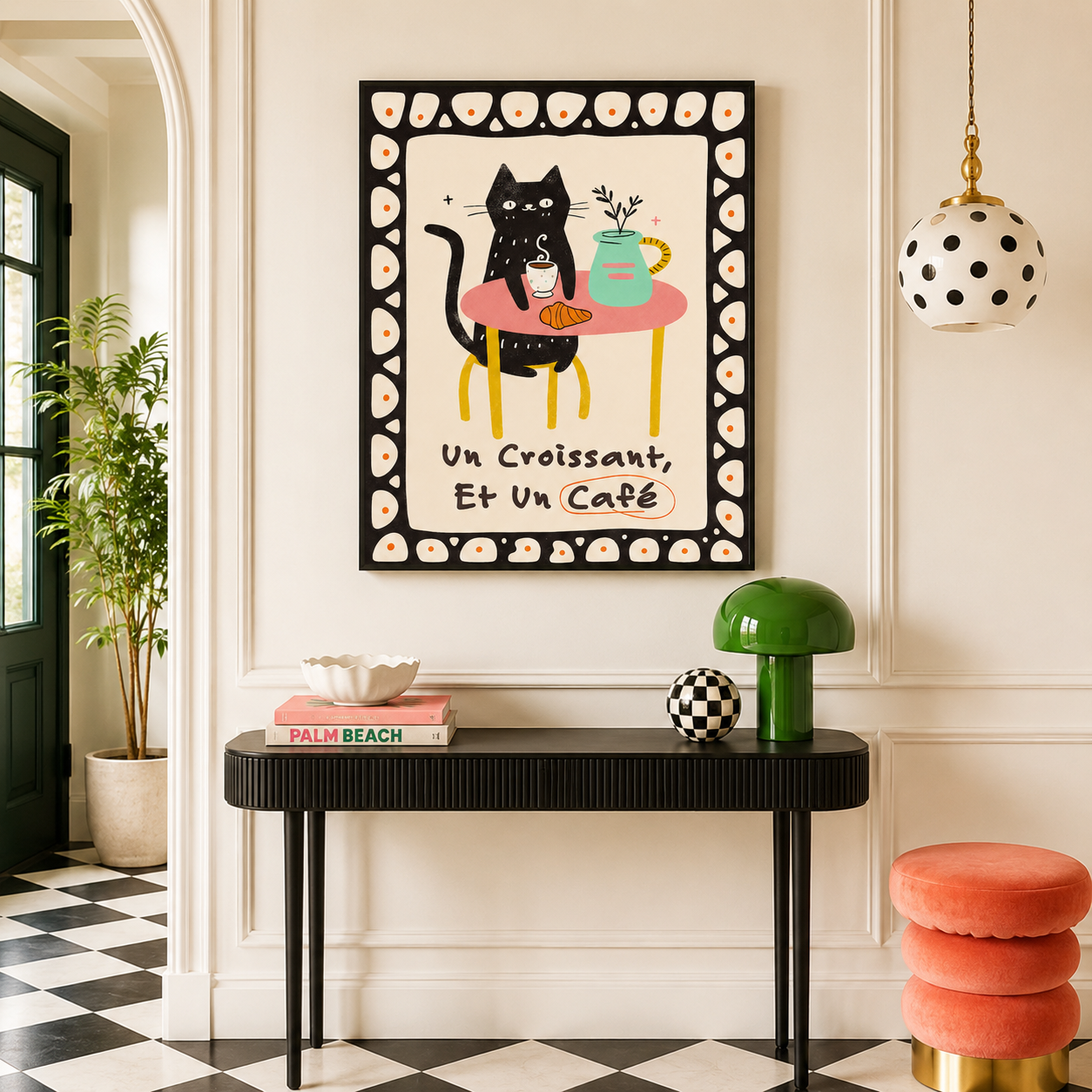 Black Cat Croissant Café Canvas Wall Art Aura Canvas