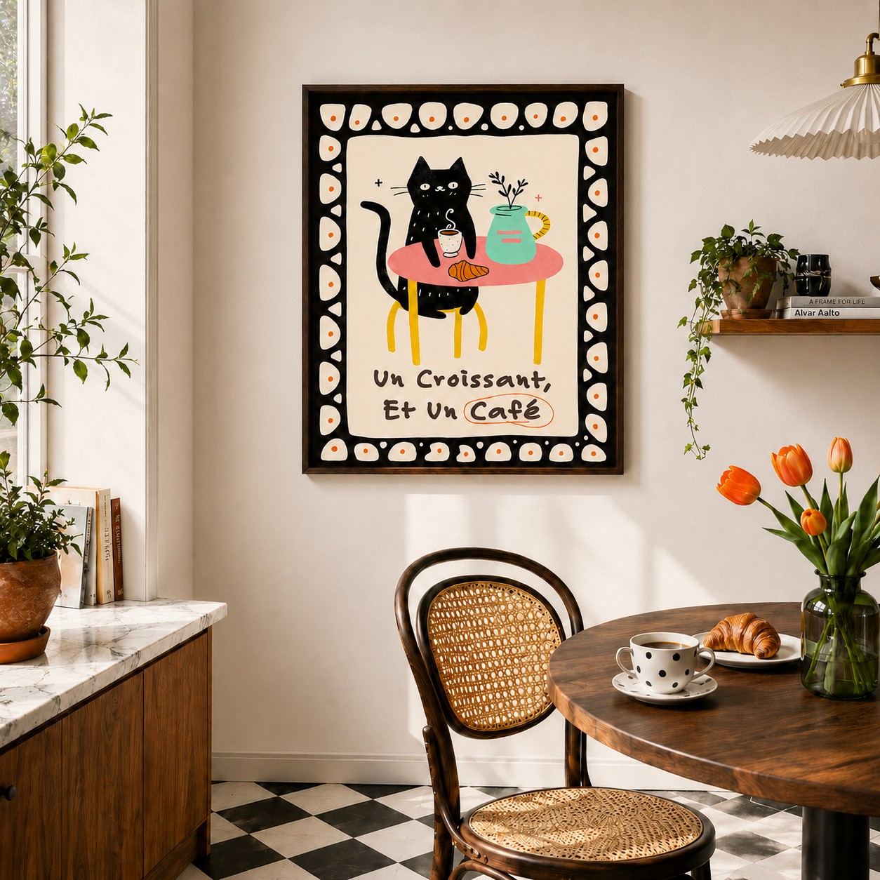 Black Cat Croissant Café Canvas Wall Art Aura Canvas