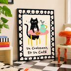 Black Cat Croissant Café Canvas Wall Art Aura Canvas