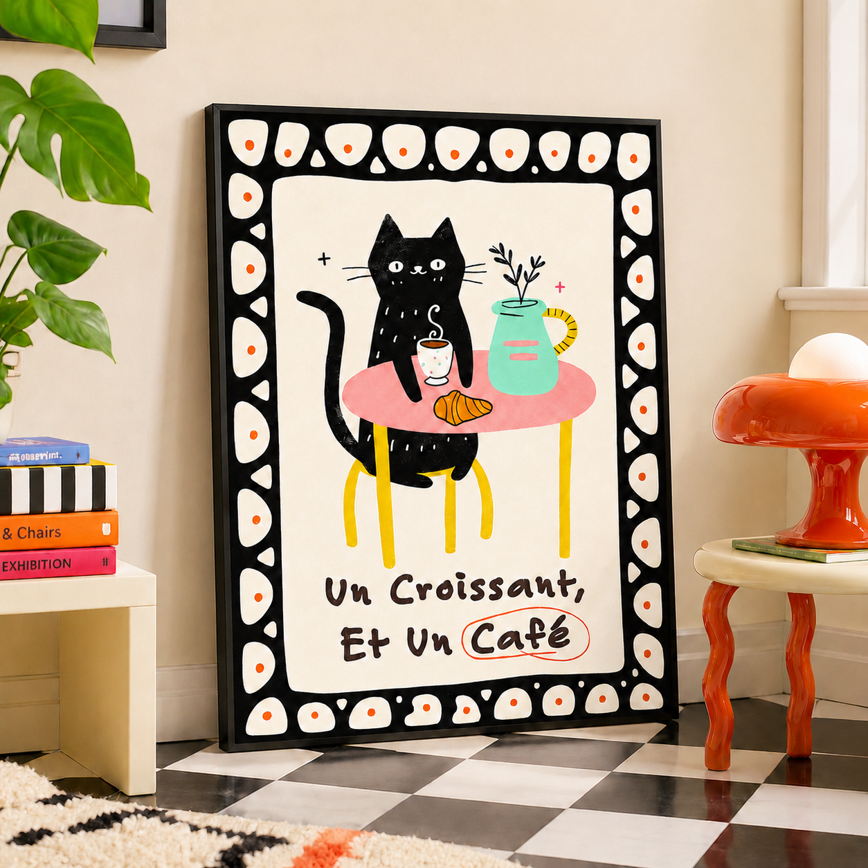 Black Cat Croissant Café Canvas Wall Art Aura Canvas