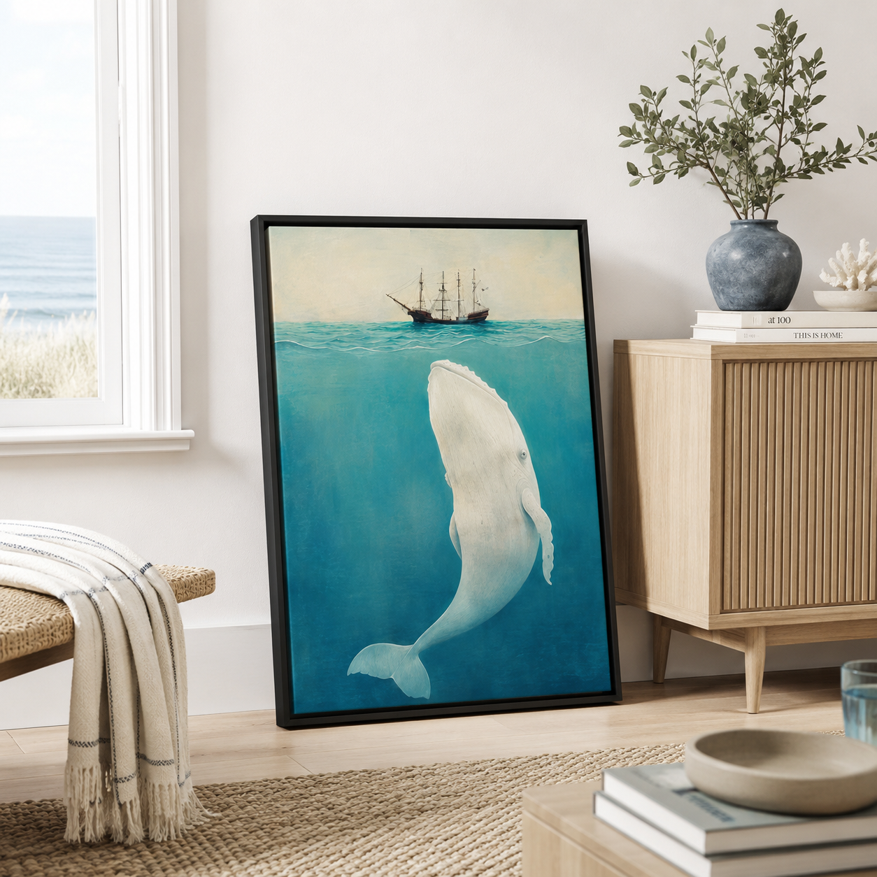 Whale Under Ship Canvas Wall Art Aura Canvas
