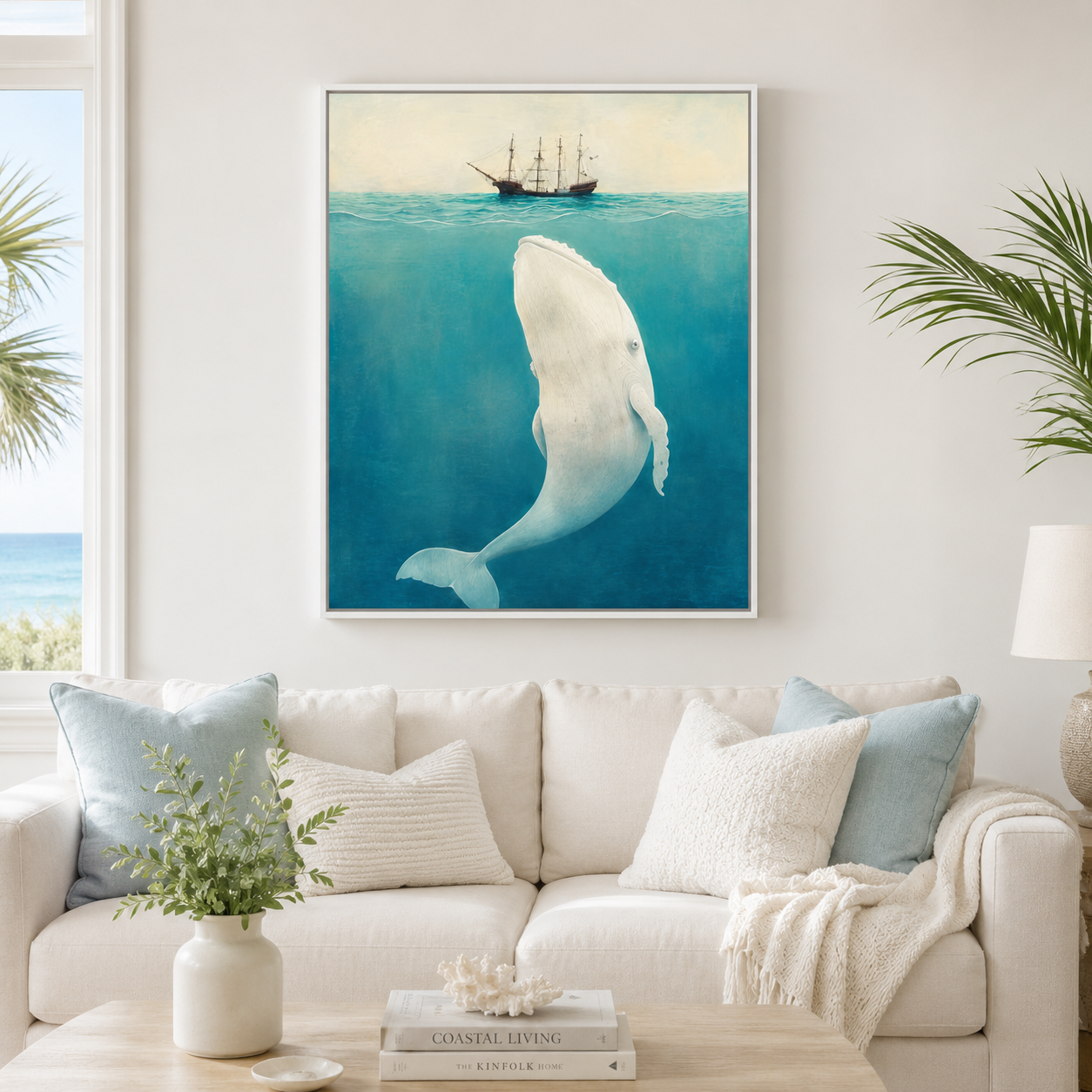 Whale Under Ship Canvas Wall Art Aura Canvas