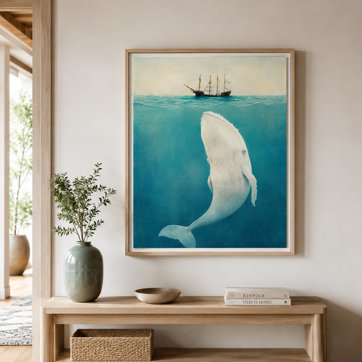 Whale Under Ship Canvas Wall Art Aura Canvas