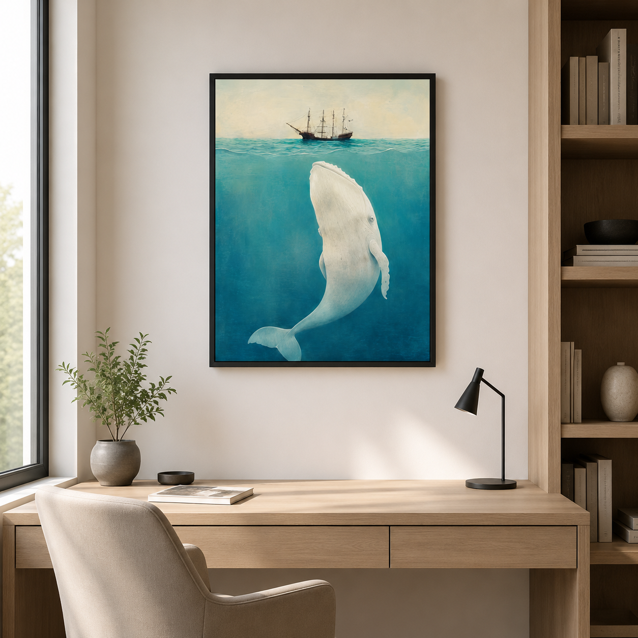 Whale Under Ship Canvas Wall Art Aura Canvas