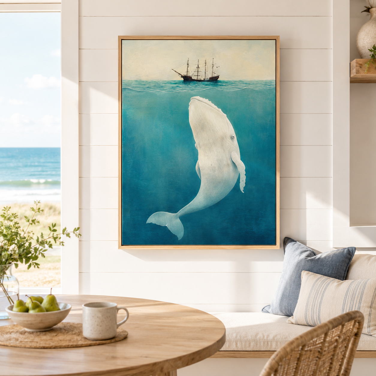 Whale Under Ship Canvas Wall Art Aura Canvas