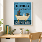 Funny Kaiju Bath Soap Canvas Wall Art Aura Canvas