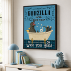 Funny Kaiju Bath Soap Canvas Wall Art Aura Canvas
