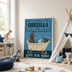 Funny Kaiju Bath Soap Canvas Wall Art Aura Canvas