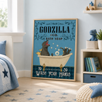 Funny Kaiju Bath Soap Canvas Wall Art Aura Canvas