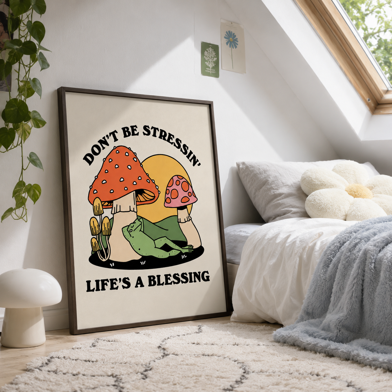 Don’t Be Stressin Mushroom Canvas Wall Art Aura Canvas