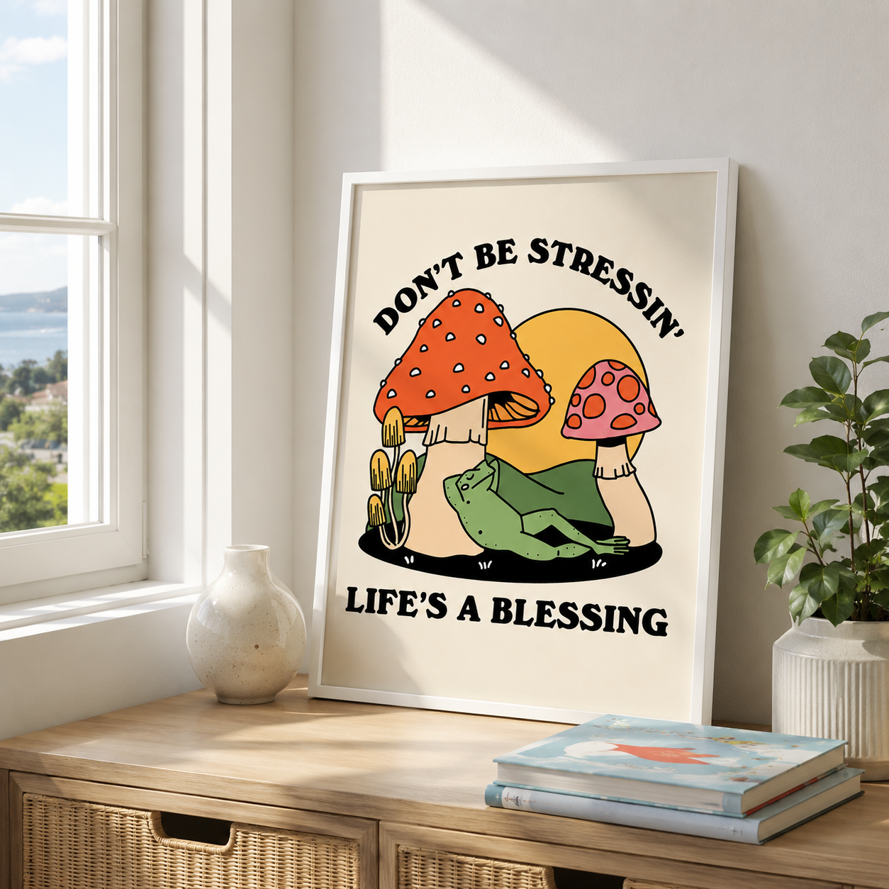 Don’t Be Stressin Mushroom Canvas Wall Art Aura Canvas