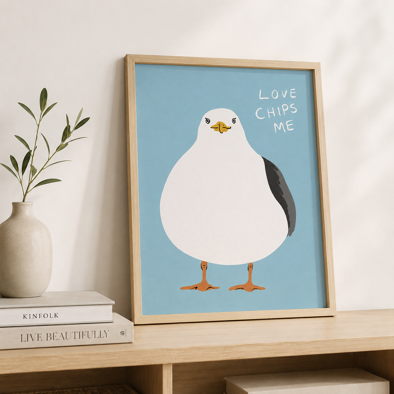 Love Chips Me Seagull Canvas Wall Art Aura Canvas