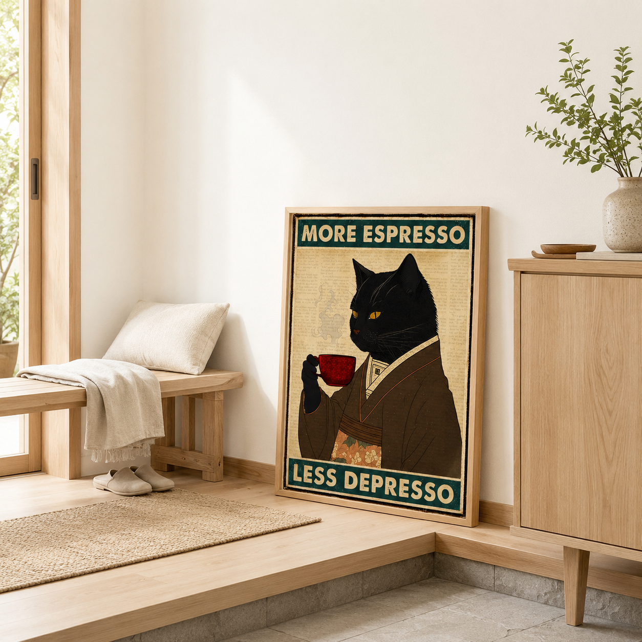 More Espresso Less Depresso Black Cat Canvas Wall Art Aura Canvas