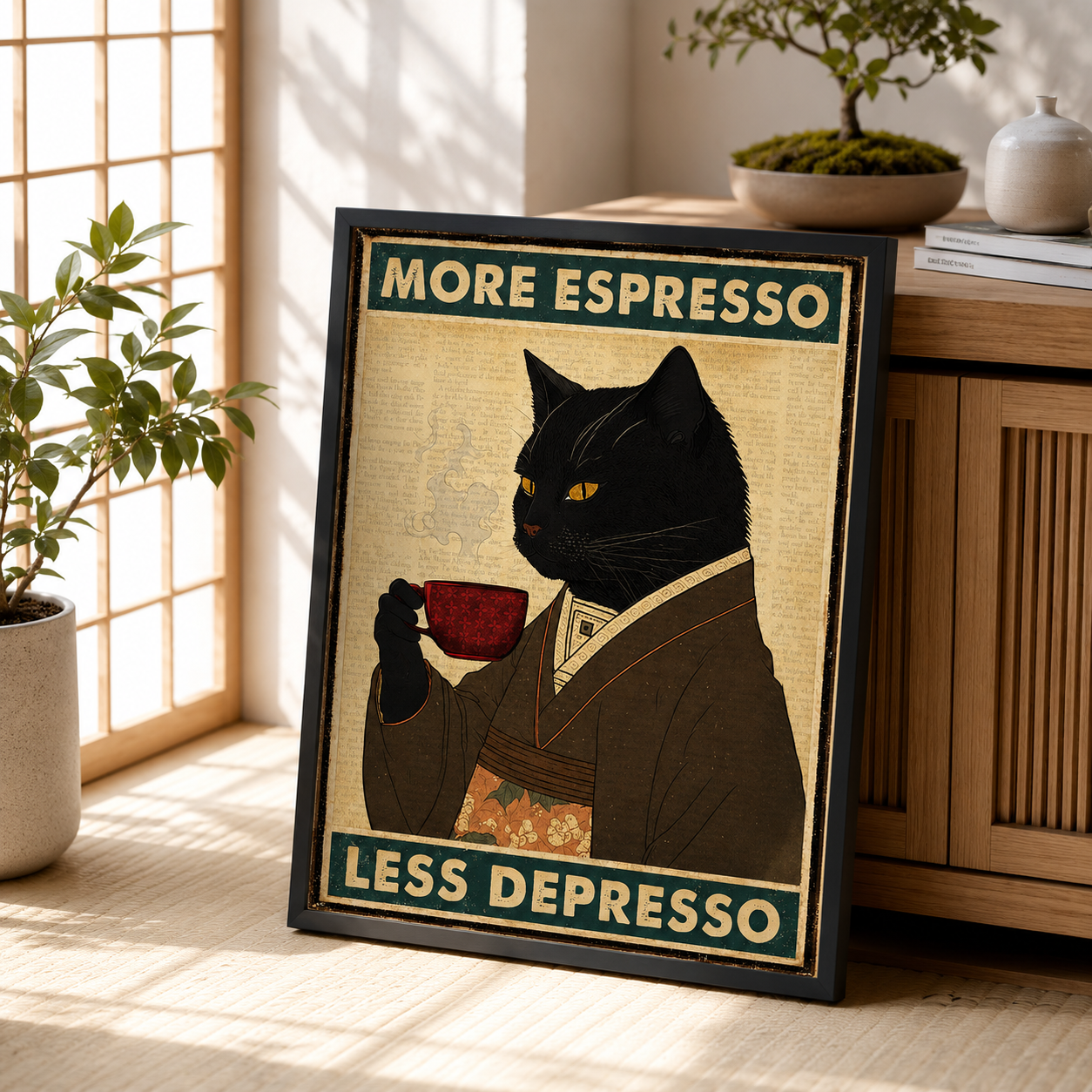 More Espresso Less Depresso Black Cat Canvas Wall Art Aura Canvas