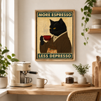 More Espresso Less Depresso Black Cat Canvas Wall Art Aura Canvas