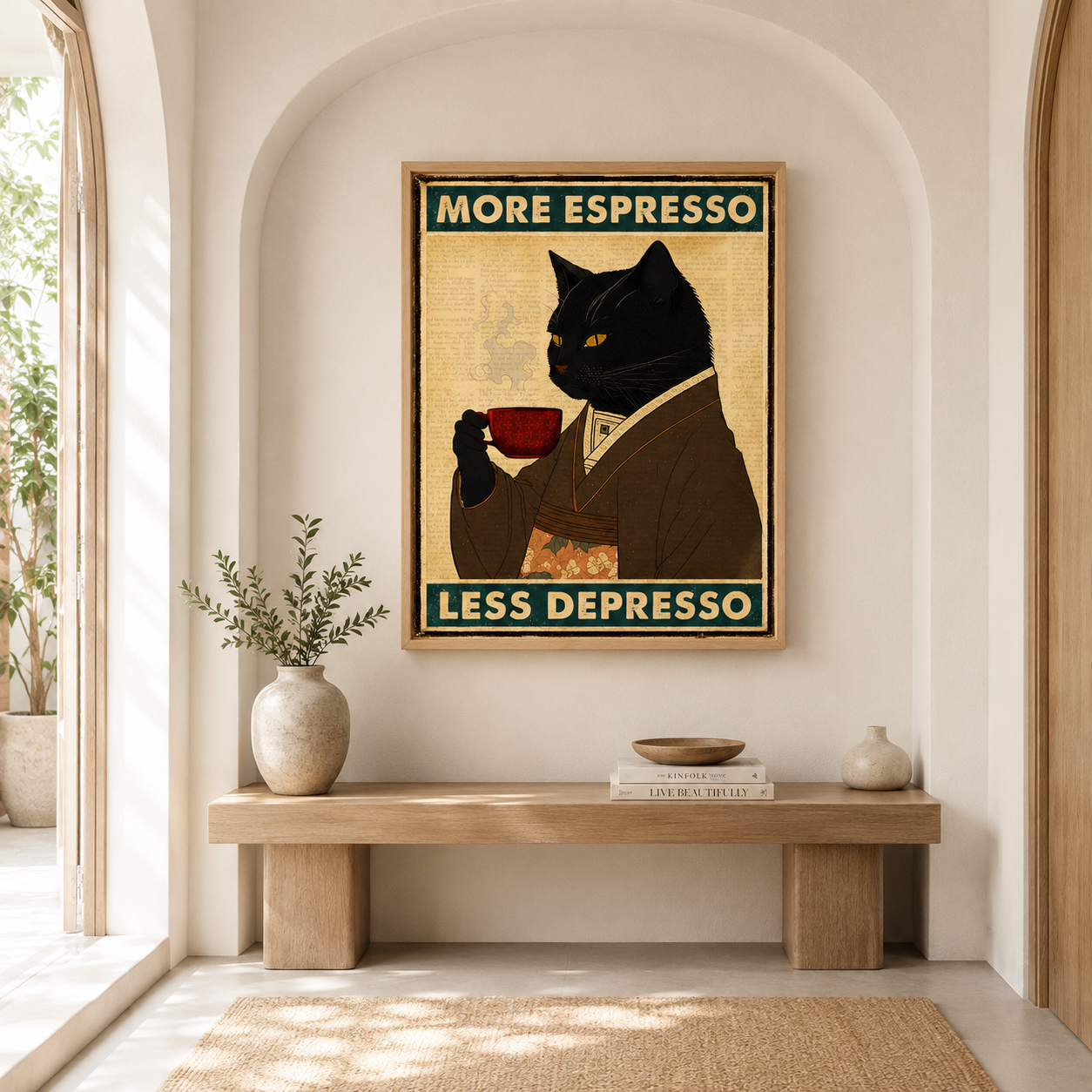 More Espresso Less Depresso Black Cat Canvas Wall Art Aura Canvas